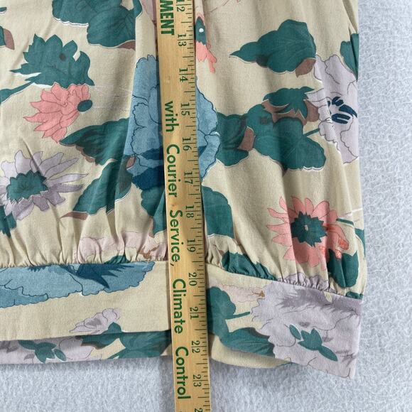 AS KNOW AS Top S Diamond Line Floral Blouse Shirred Short Sleeve Green - Picture 10 of 11